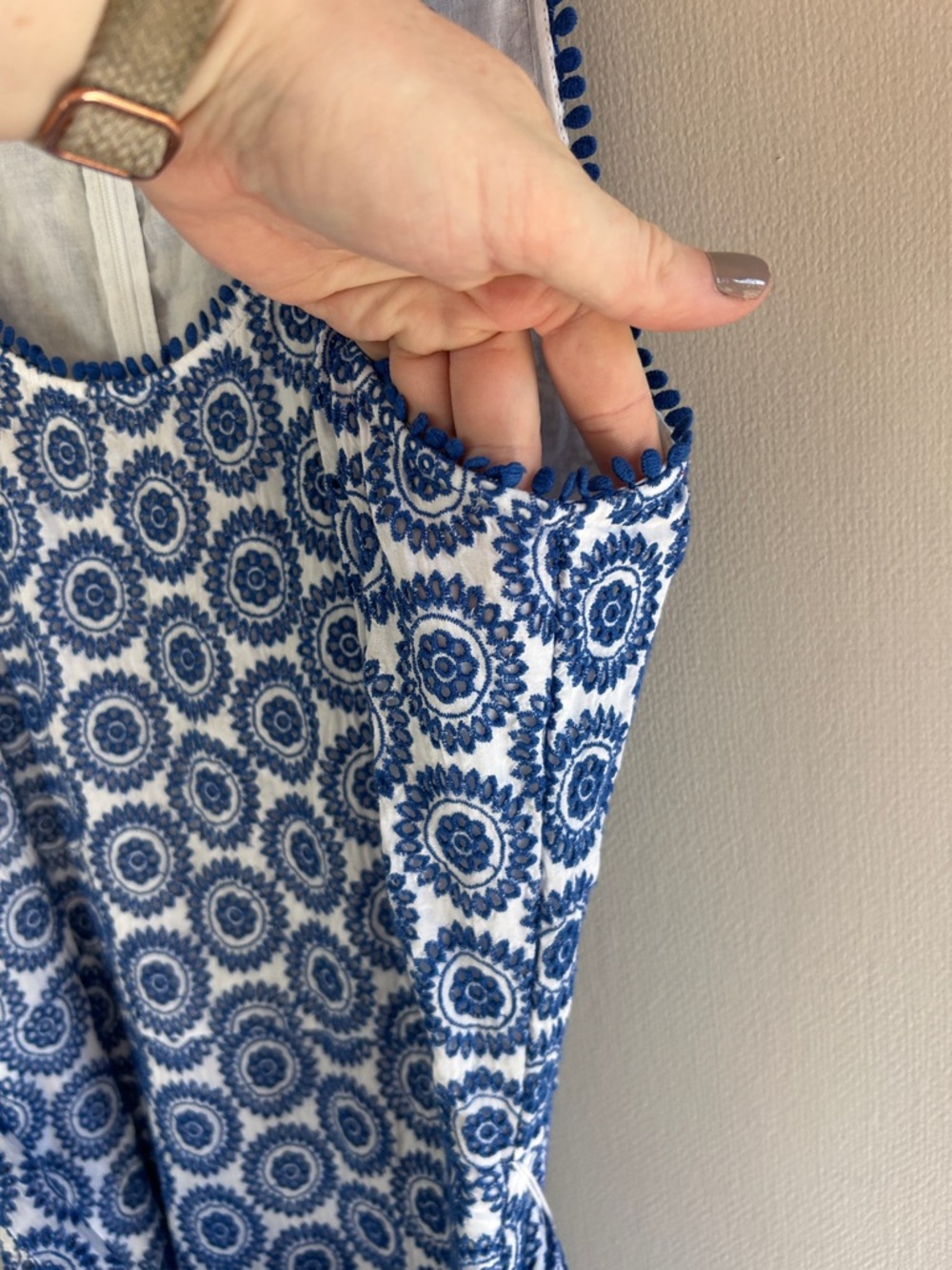 DRAPER JAMES Eyelet Tiered Tank Midi Dress Sea Blue Belted Feminine Cottage Sz 8 - Picture 6 of 14